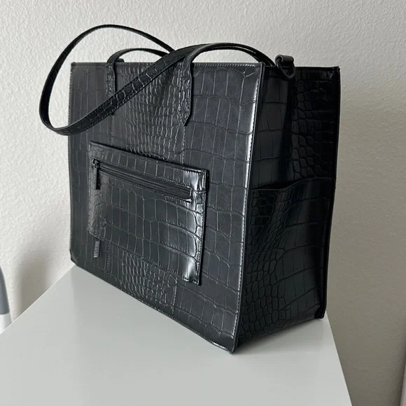 BEIS Black Croc-Embossed Work Tote - Picture 4 of 7